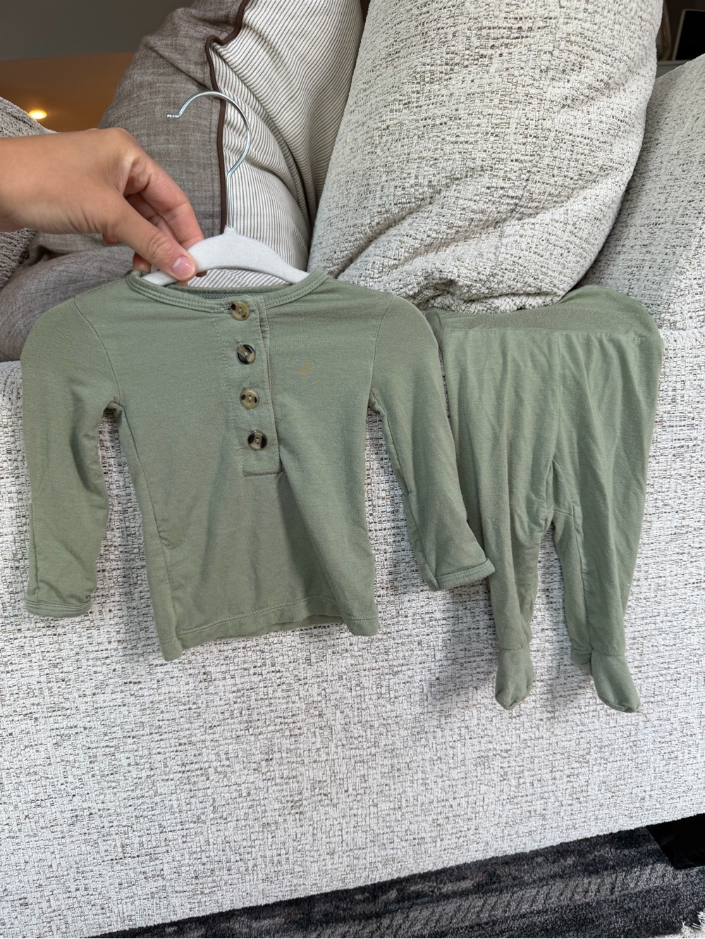 Lou Lou & Company Olive Green Button-Front Top and Footed Pants Set